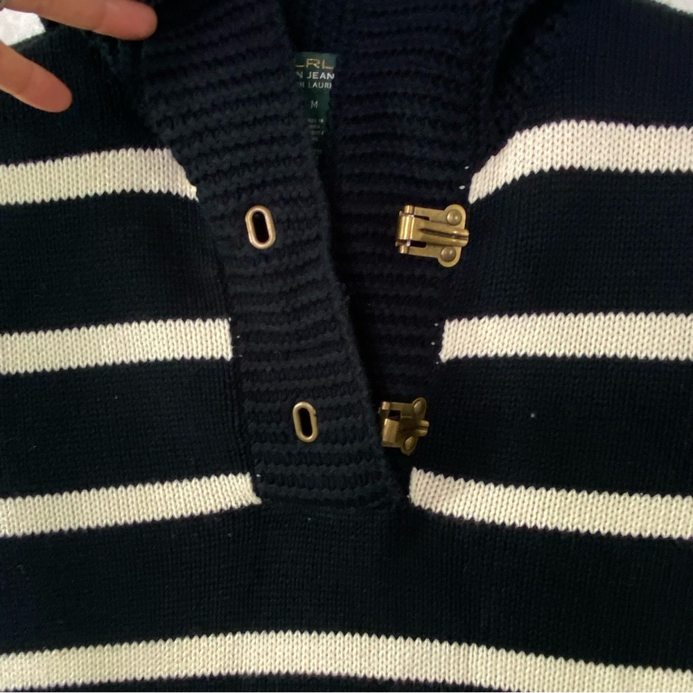Lauren Ralph Lauren blk & wht boating yachting equestrian sweater. Size Medium - Picture 2 of 12